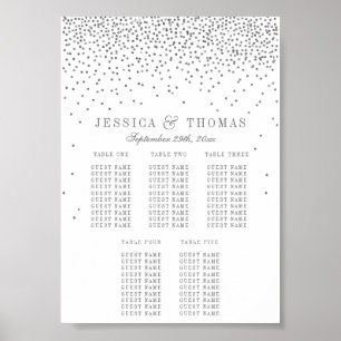 Poster Plan de table de mariage confetti argenté glamour 