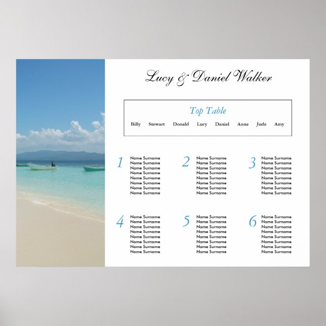 Poster Plan de table de mariage de destination (Devant)