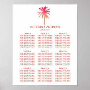Poster Plan de table de mariage de la plage de Palm Tree,