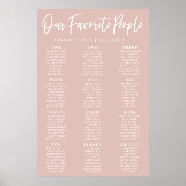 Poster Plan de table de mariage de nos personnes préférée (Devant)