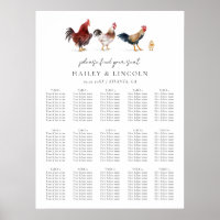 Plan de table de mariage de poulets de basse-cour