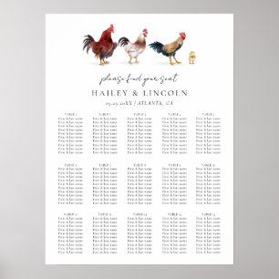 Poster Plan de table de mariage de poulets de basse-cour