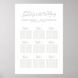 Poster Plan de table de mariage de script gris