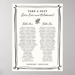 Poster Plan de table de mariage dessiné à la main avec fa