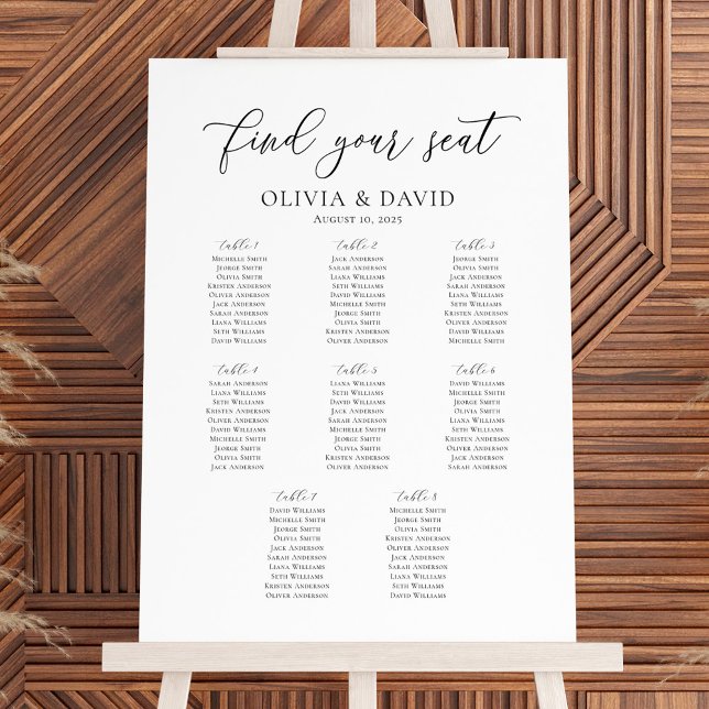 Poster Plan de table de mariage élégant 8 tables (Créateur téléchargé)