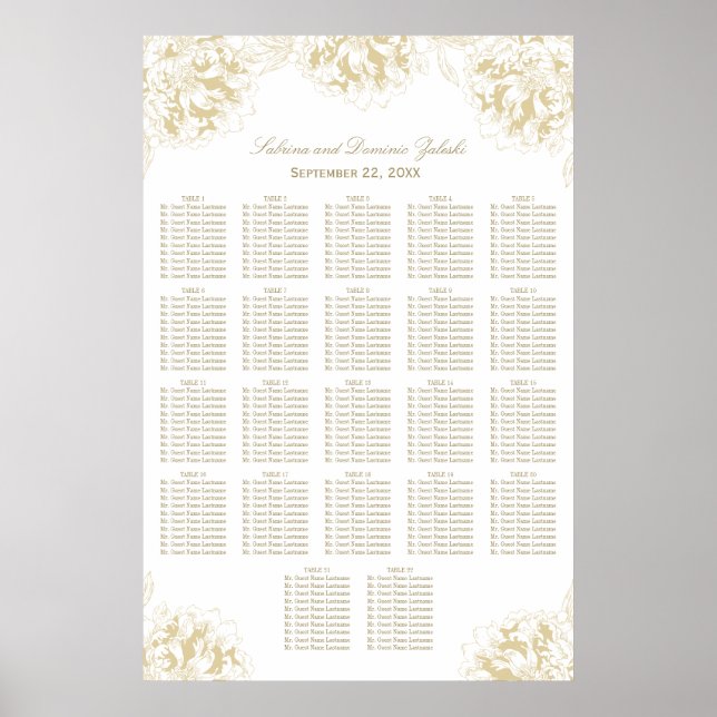 Poster Plan de table de mariage élégant aux fleurs de piv (Devant)