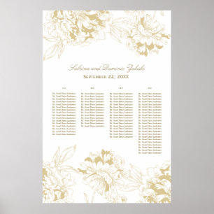 Poster Plan de table de mariage élégant aux fleurs de piv