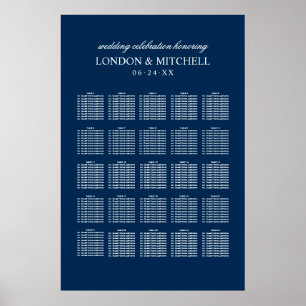 Poster Plan de table de mariage élégant bleu marine