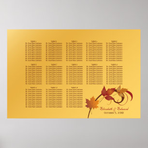 Poster Plan de table de mariage élégant en feuilles jaune
