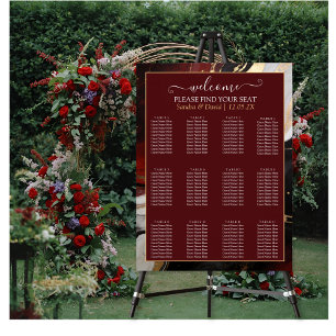 Poster Plan de table de mariage élégant en marbre burgund
