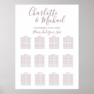 Poster Plan de table de mariage élégant Mauve Signature