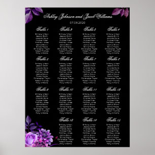 Poster Plan de table de mariage élégant noir et violet