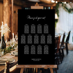 Poster Plan de table de mariage élégant noir pour 13 tabl