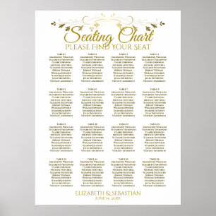 Poster Plan de table de mariage élégant or simple pour 16