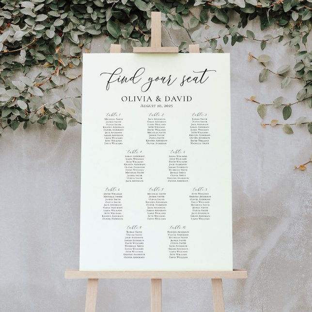 Poster Plan de table de mariage élégant Script 10 Tables  (Créateur téléchargé)