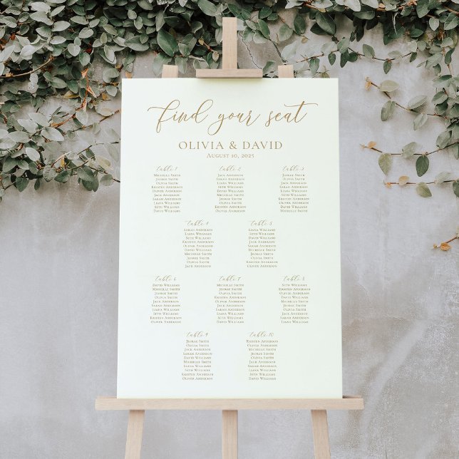 Poster Plan de table de mariage élégant Script 10 Tables  (Créateur téléchargé)