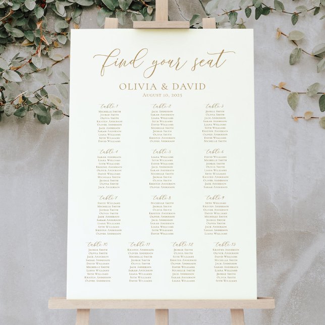 Poster Plan de table de mariage élégant Script 13 Tables  (Créateur téléchargé)
