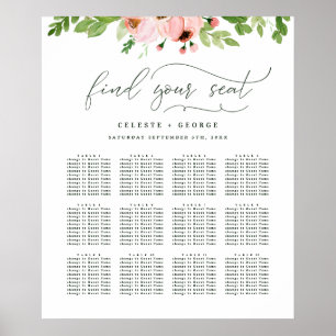 Poster Plan de table de mariage floral aquarelle rose pou