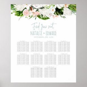 Poster Plan de table de mariage floral aquarelle tropical