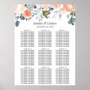 Poster Plan de table de mariage floral automnal rustique