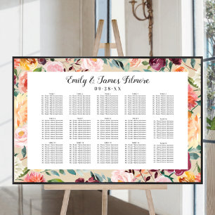 Poster Plan de table de mariage floral beige et burgundy 
