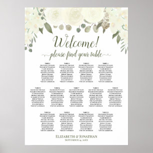 Poster Plan de table de mariage floral blanc ivoire pour