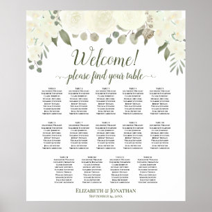 Poster Plan de table de mariage floral blanc ivoire pour