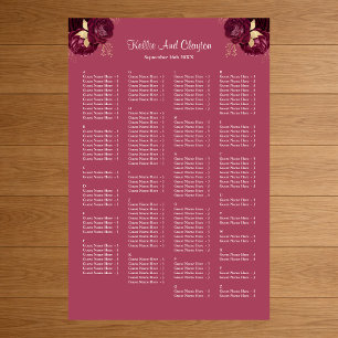Poster Plan de table de mariage floral bordeaux et or 160