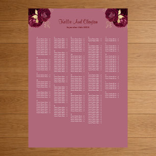 Poster Plan de table de mariage floral bordeaux et or 250