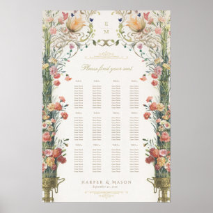 Poster Plan de table de mariage floral Élégance de jardin