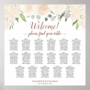Poster Plan de table de mariage floral pêche rose 17 tabl