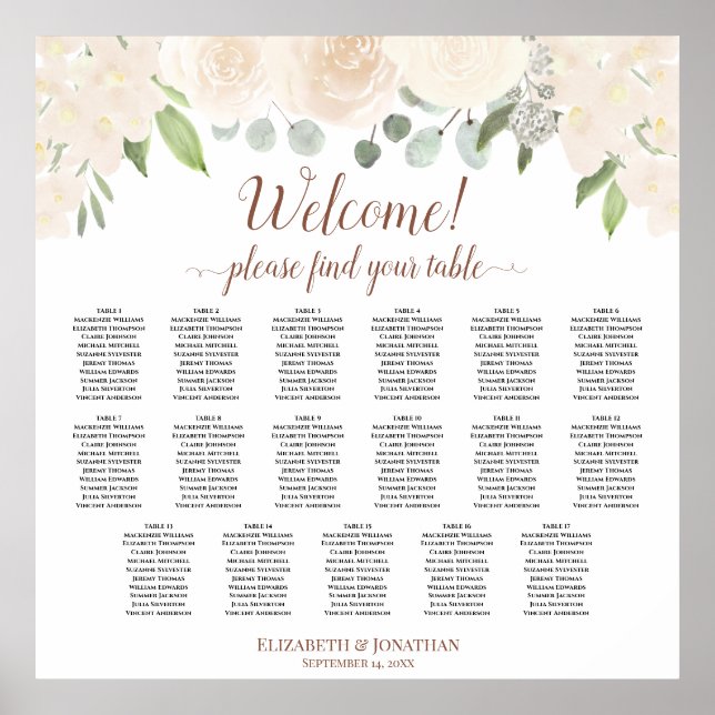 Poster Plan de table de mariage floral pêche rose 17 tabl (Devant)