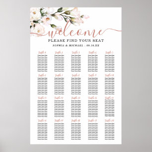 Poster Plan de table de mariage floral rose
