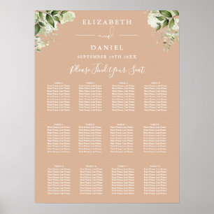 Poster Plan de table de mariage floral verdoyant beige