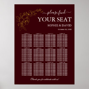 Poster Plan de table de mariage Gold Deep Burgundy 12