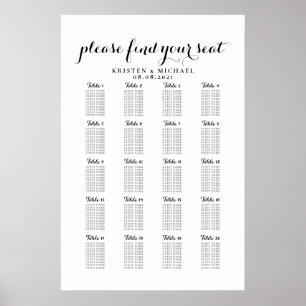 Poster Plan de table de mariage grand format 20 tables