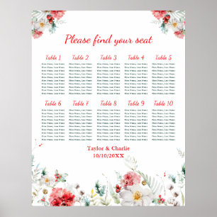 Poster Plan de table de mariage hivernal floral pour 10 t