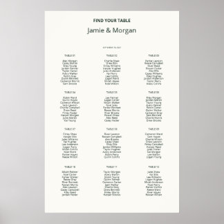 Poster Plan de table de mariage imprimable ivoire 12 tabl