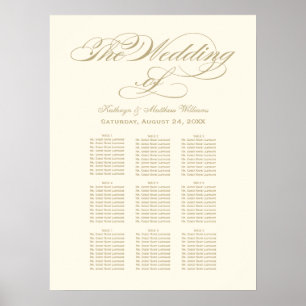 Poster Plan de table de mariage ivoire à calligraphie dor