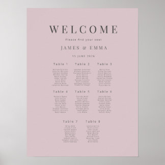 Poster Plan de table de mariage minimaliste (8) Rose poud