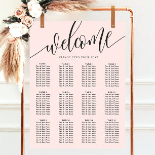 Poster Plan de table de mariage minimaliste rose blush