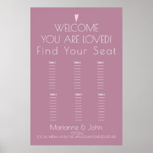Poster Plan de table de mariage minimaliste rose blush en