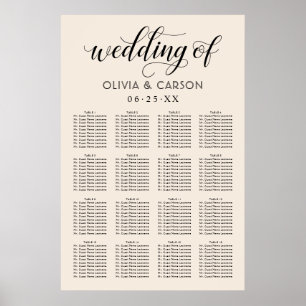 Poster Plan de table de mariage moderne crème et noir écr