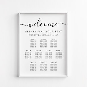 Poster Plan de table de mariage moderne pour 10 tables