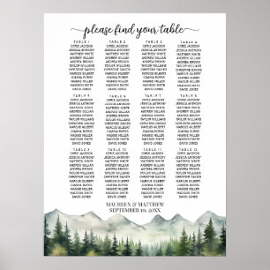 Poster Plan de table de mariage Montagnes et Pins 12 tabl