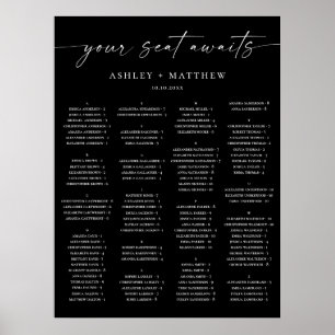Poster Plan de table de mariage noir   Alphabétique éléga