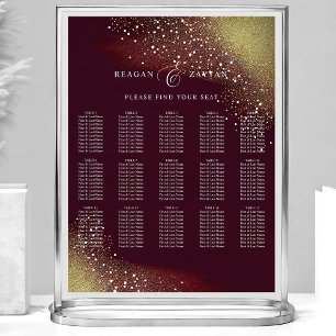 Poster Plan de table de mariage paillettes bordeaux et or