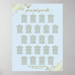 Poster Plan de table de mariage Powder Blue & Gold 22