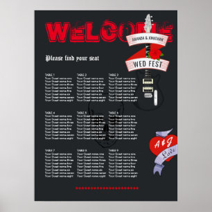 Poster Plan de table de mariage Rock and Roll