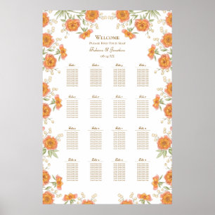 Poster Plan de table de mariage Rose Orange